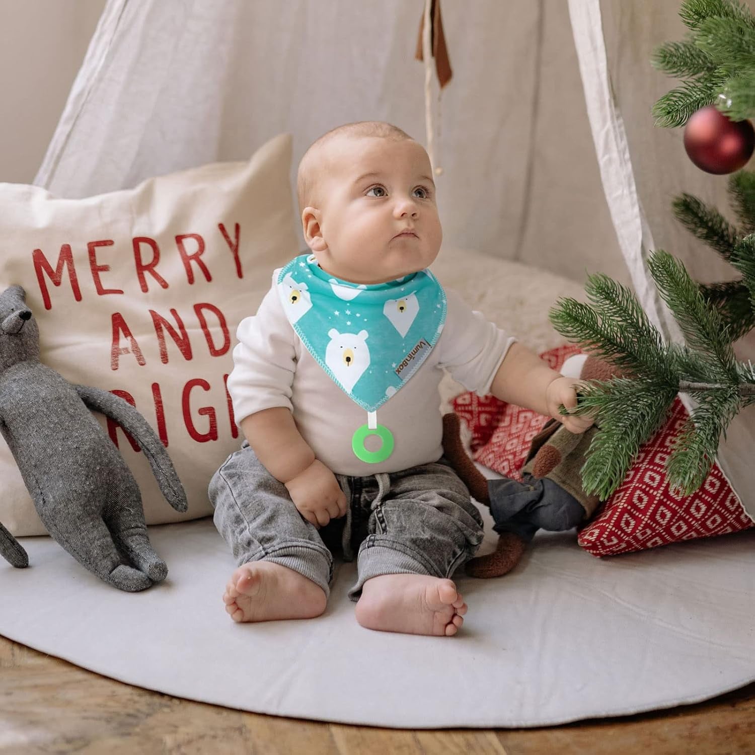 Baby Bandana Drool Bibs 6-Pack and Teething Toys 6-Pack Made with 100% Organic Cotton, Absorbent and Soft Unisex