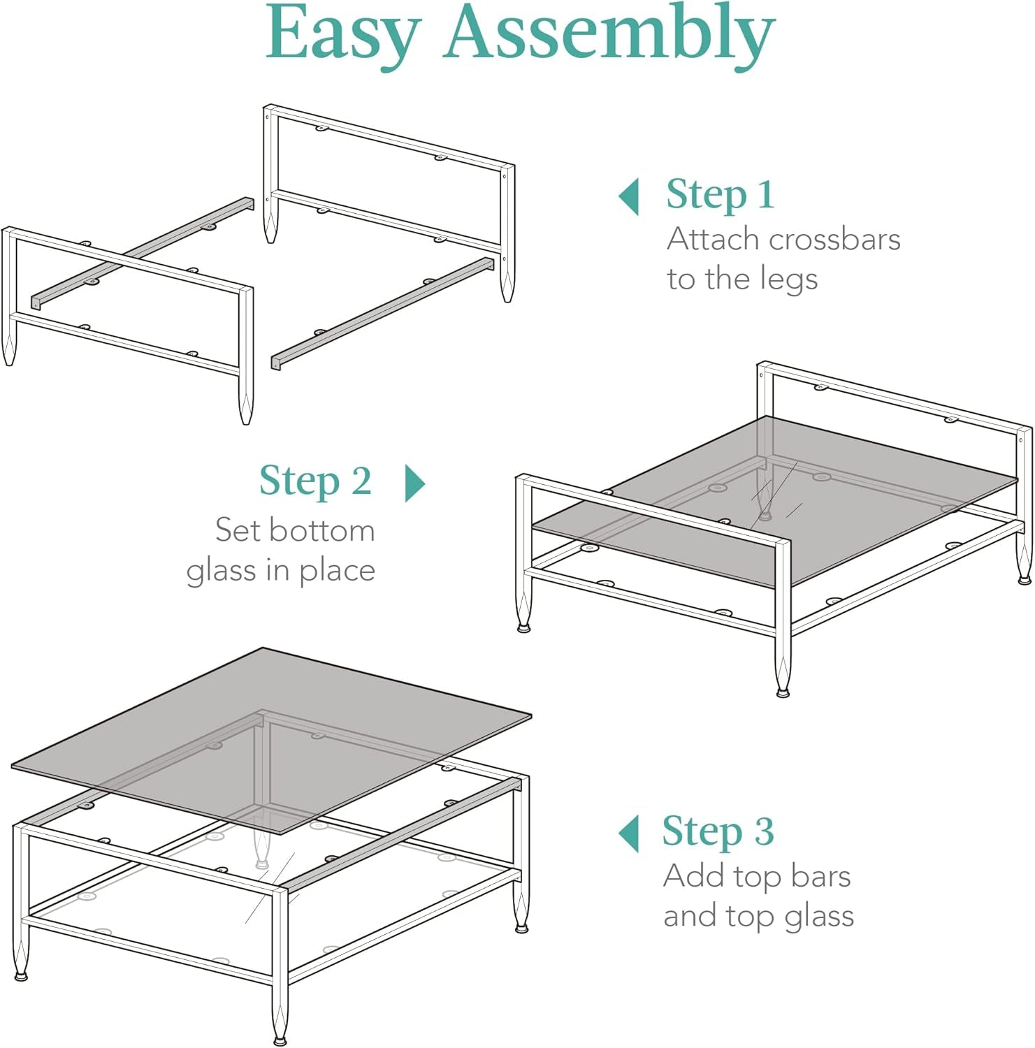 32” Square Glass Coffee Table, Large 2-Tier Accent Furniture for Living Room, Bedroom W/Metal Frame, Glass Shelves - Gold