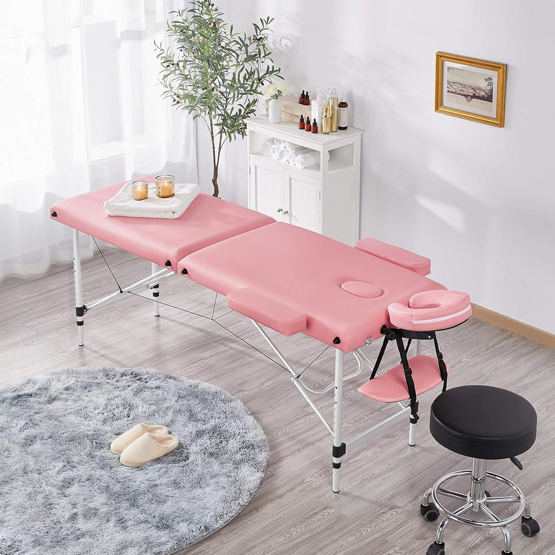 Massage Tables Portable Spa Bed Aluminum Facial Tattoo Bed Lash Bed for Eyelash Extensions Pink