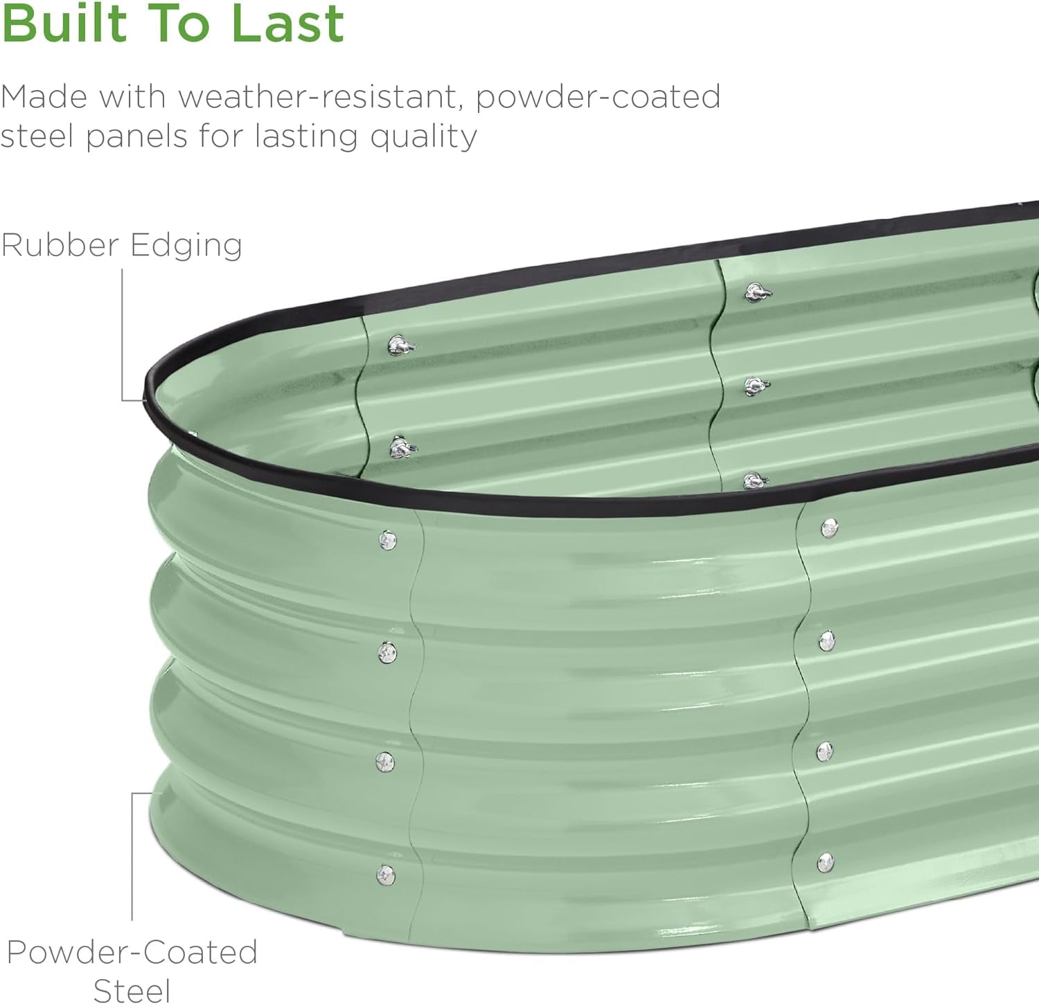 4X2X1Ft Outdoor Metal Raised Garden Bed, Oval Deep Root Planter Box for Vegetables, Flowers, Herbs, and Succulents W/ 51 Gallon Capacity, Rubber Edge Guard - Sage Green