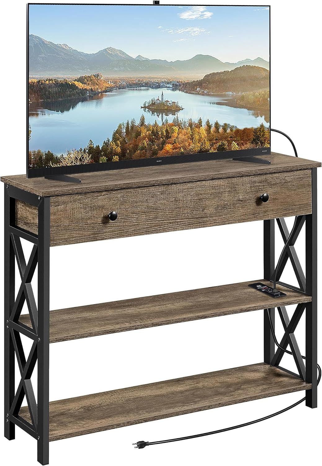 TV Stand for TV up to 45 Inch, Entertainment Center with Drawer, Media Console Table with Storage Shelves, for Living Room, Metal Frame, Rustic Brown