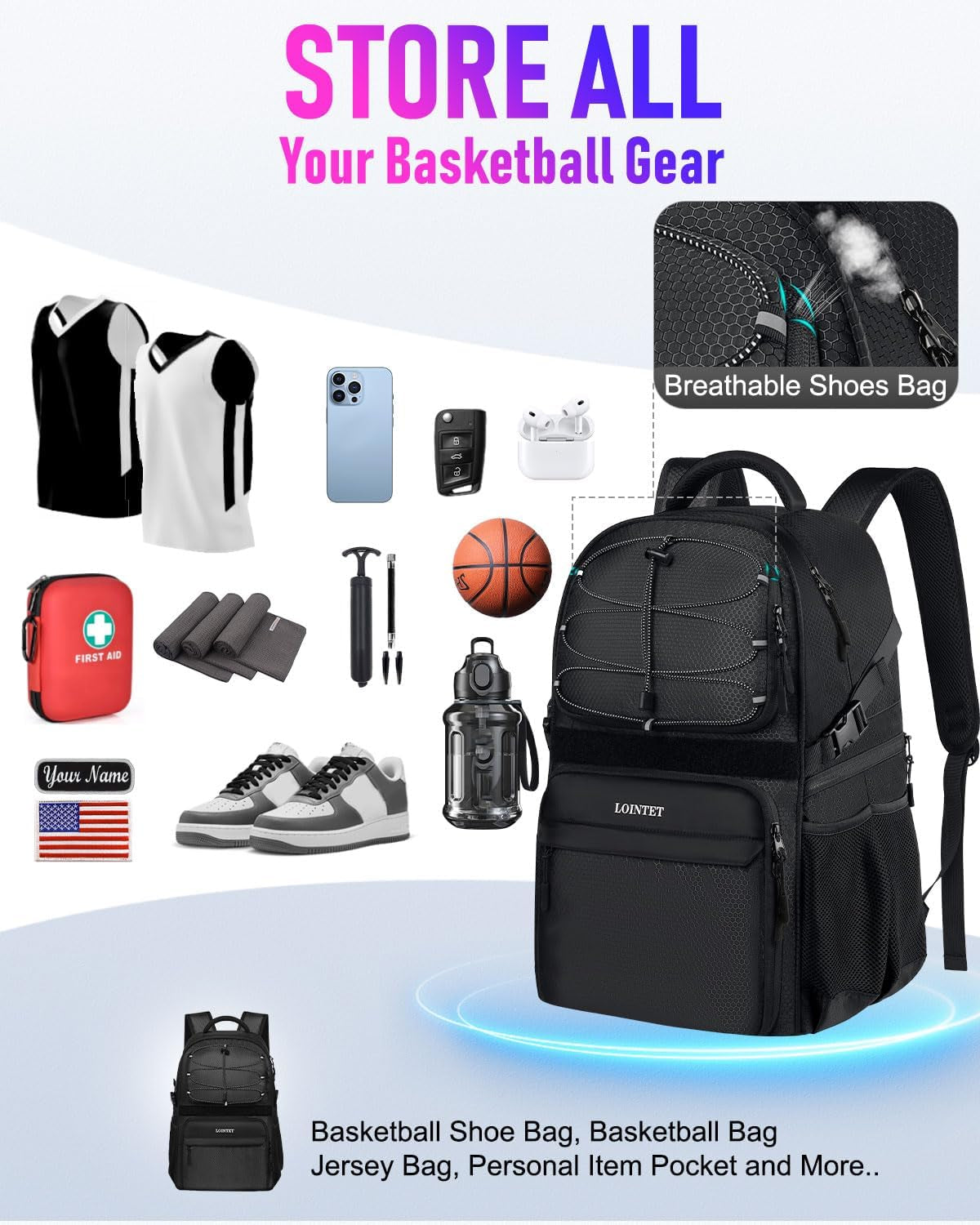 Basketball Bag Backpack with Ball Holder Shoes Bag