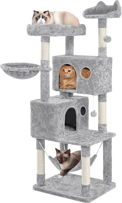 Multi-Level Cat Tree, Large Cat Tower with Condos Platform 64In, Cat House Cat Tree for Medium Cats Pink