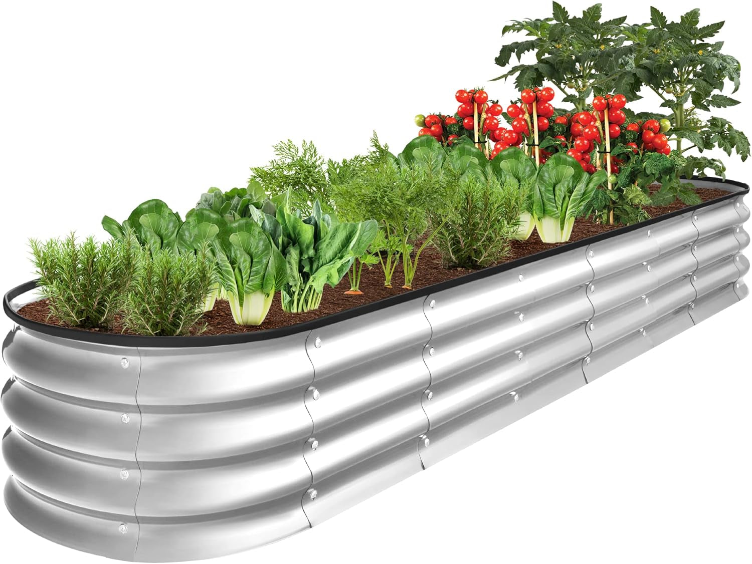 4X2X1Ft Outdoor Metal Raised Garden Bed, Oval Deep Root Planter Box for Vegetables, Flowers, Herbs, and Succulents W/ 51 Gallon Capacity, Rubber Edge Guard - Sage Green