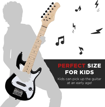 30In Kids Electric Guitar Beginner Starter Kit W/ 5W Amplifier, Strap, Gig Bag, Strings, Picks - Black