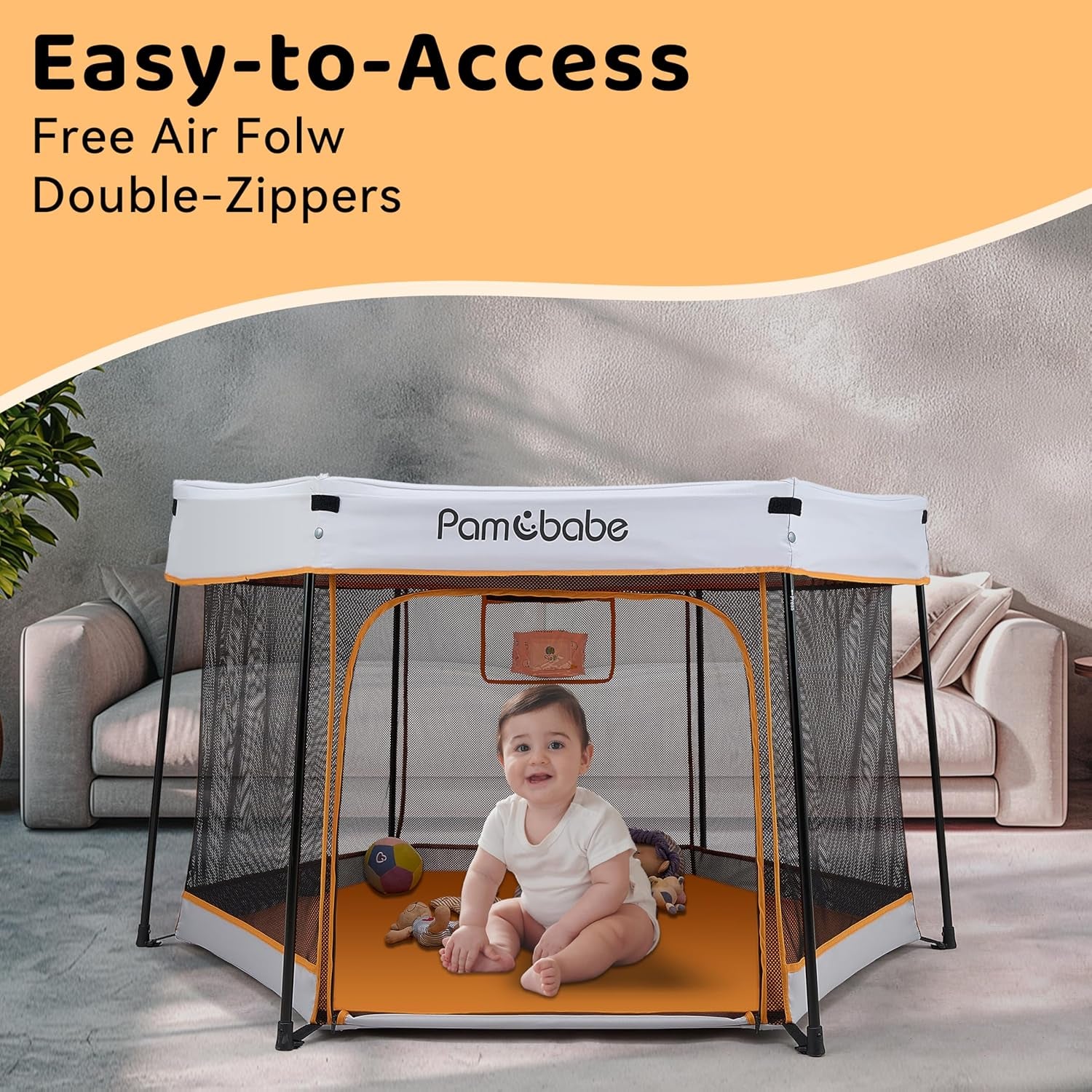 Portable Playpen with Canopy and Mattress Outdoor and Indoor 54&quot; Baby Playard for Babies and Toddlers Foldable Play Yard with Zipper Gate