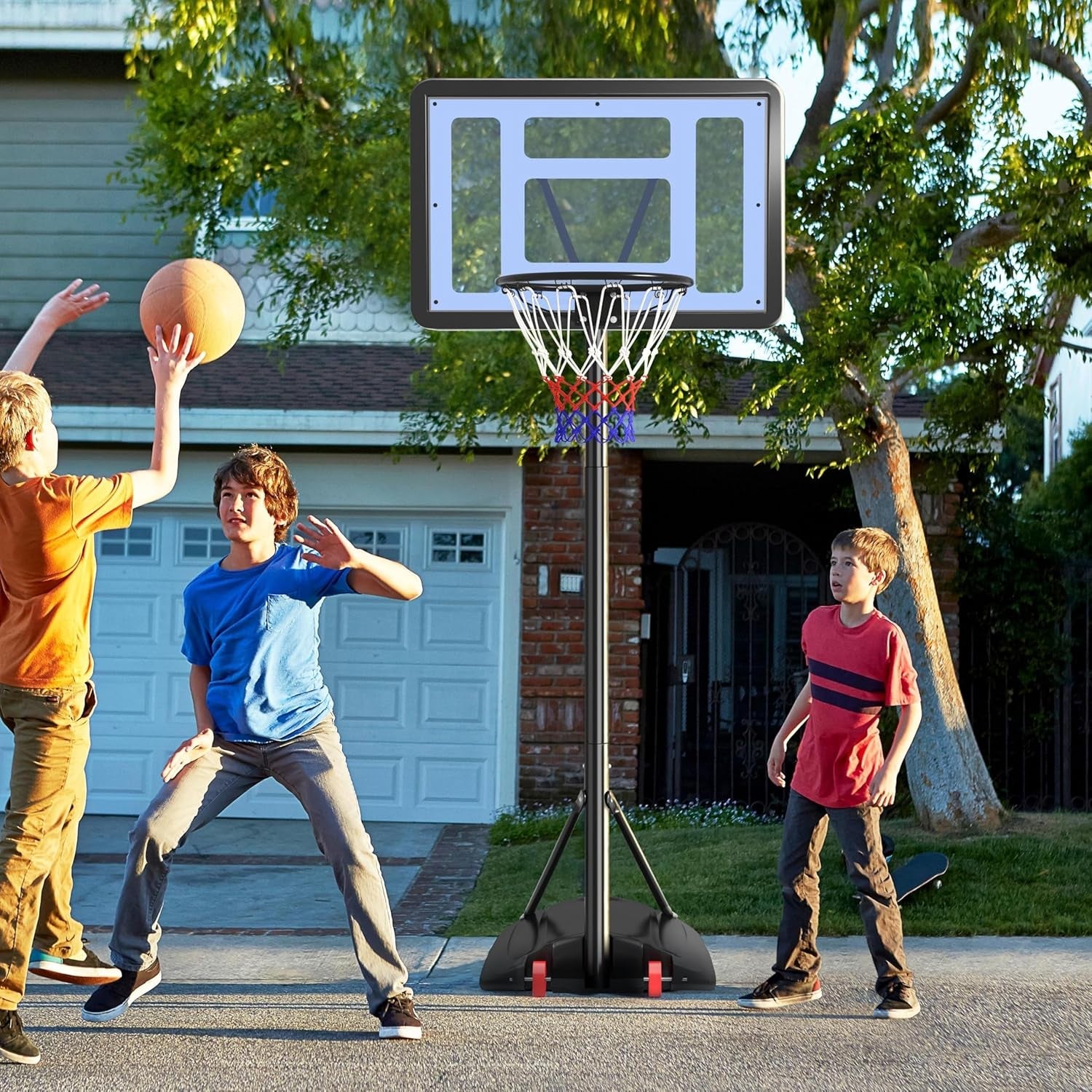 Kids Basketball Hoop Outdoor Portable Basketball Hoop Goal for Kids Youth &amp; Adults Basketball Court 6.8-9Ft Height Adjustable, 28&