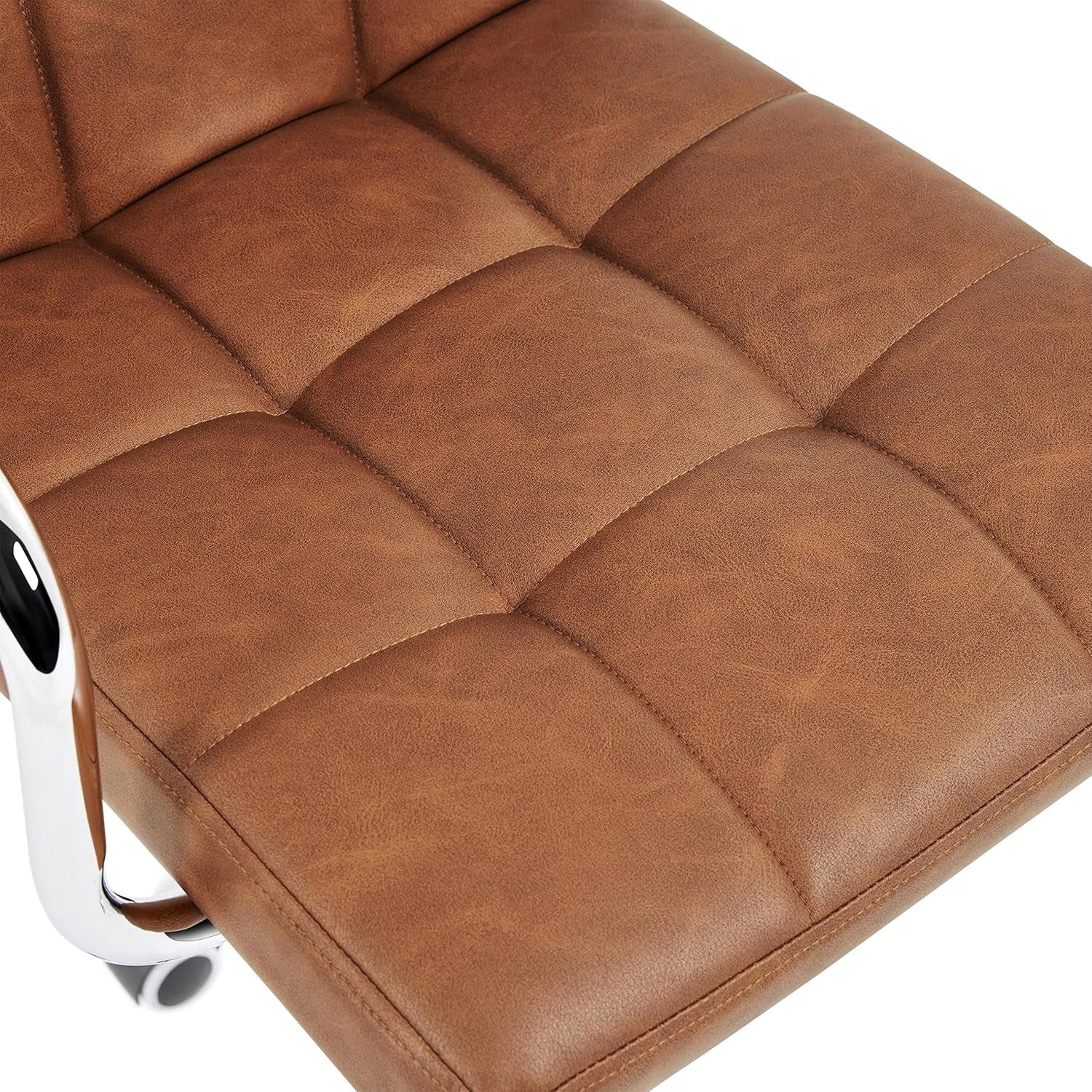 PU Leather Office Desk Chair Mid Back Height Adjustable Chair Comfortable Computer Swivel Chair W/Armrests, Retro Brown