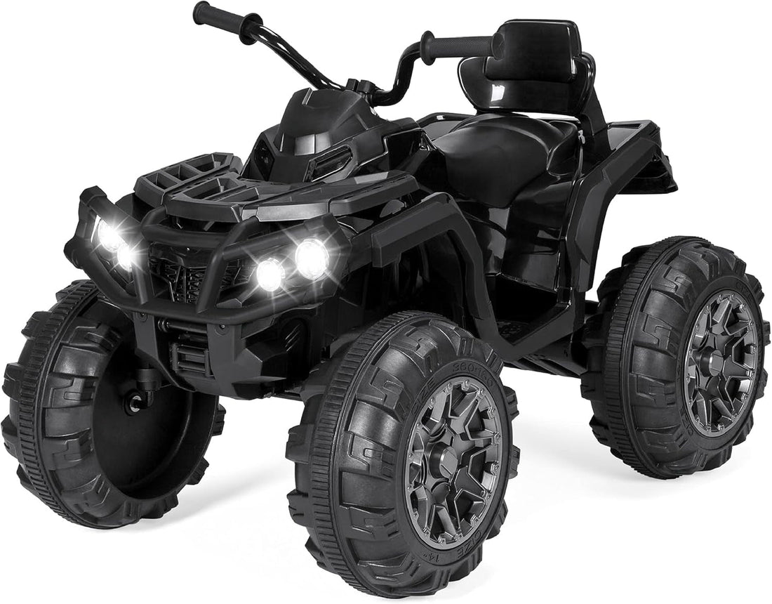 12V Kids Ride-On Electric ATV, 4-Wheeler Quad Car Toy W/Bluetooth Audio, 3.7Mph Max Speed, Treaded Tires, LED Headlights, Radio - Black