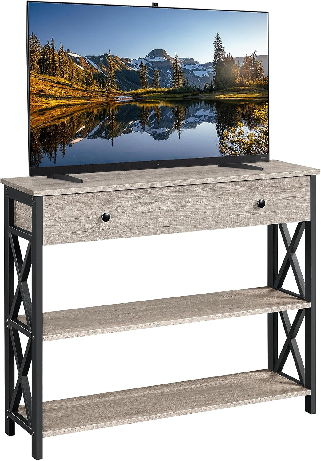 TV Stand for TV up to 45 Inch, Entertainment Center with Drawer, Media Console Table with Storage Shelves, for Living Room, Metal Frame, Rustic Brown