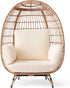 Wicker Egg Chair, Oversized Indoor Outdoor Lounger for Patio, Backyard, Living Room W/ 4 Cushions, Steel Frame, 440Lb Capacity - Ivory