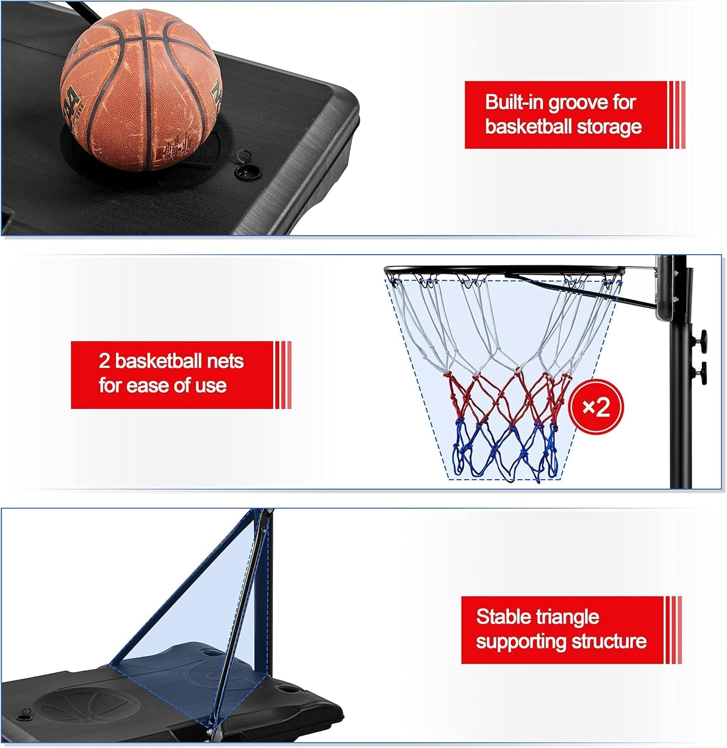 Kids Basketball Hoop Outdoor Stand Portable Basketball Goal System Set 7.6-8.6Ft Height Adjustable with PE Backboard W/ 2 Wheels Use for Indoor &amp; Outdoor Sports