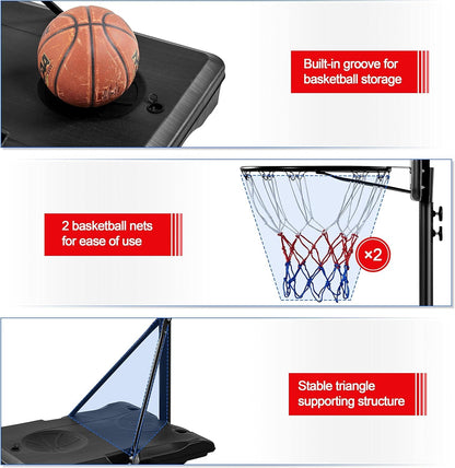 Kids Basketball Hoop Outdoor Stand Portable Basketball Goal System Set 7.6-8.6Ft Height Adjustable with PE Backboard W/ 2 Wheels Use for Indoor &amp; Outdoor Sports