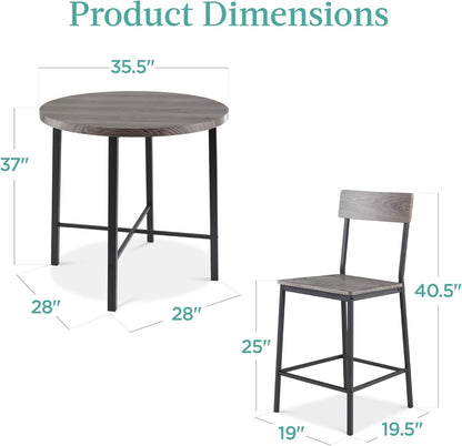 5-Piece Modern round Counter Height Dining Set for Home Kitchen, Dining Room W/ 4 Chairs, 1.5In Thick Table - Gray