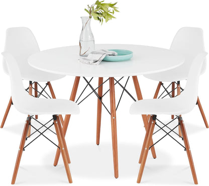 5-Piece Dining Set, Compact Mid-Century Modern Table &amp; Chair Set for Home, Apartment W/ 4 Chairs, Plastic Seats, Wooden Legs, Metal Frame - Light Green/Oak