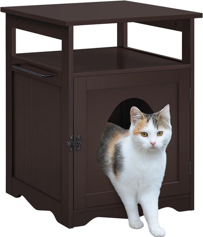 Cat Litter Box Enclosure, Hidden Litter Box Furniture with Open Shelf, Indoor Cat Washroom, Storage Cabinet Pet Crate, Side End Table, Wooden Pet House Espresso