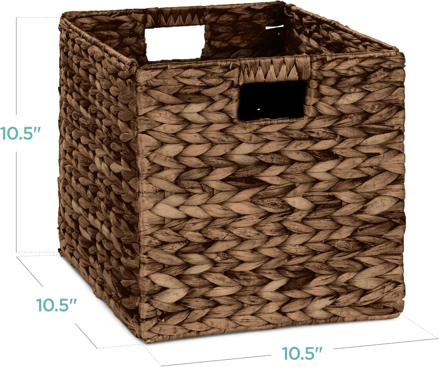 10.5X10.5In Hyacinth Baskets, Rustic Set of 5 Multipurpose Collapsible Storage Organizer, Handwoven Laundry Totes for Bedroom, Living Room, Shelves - Brown