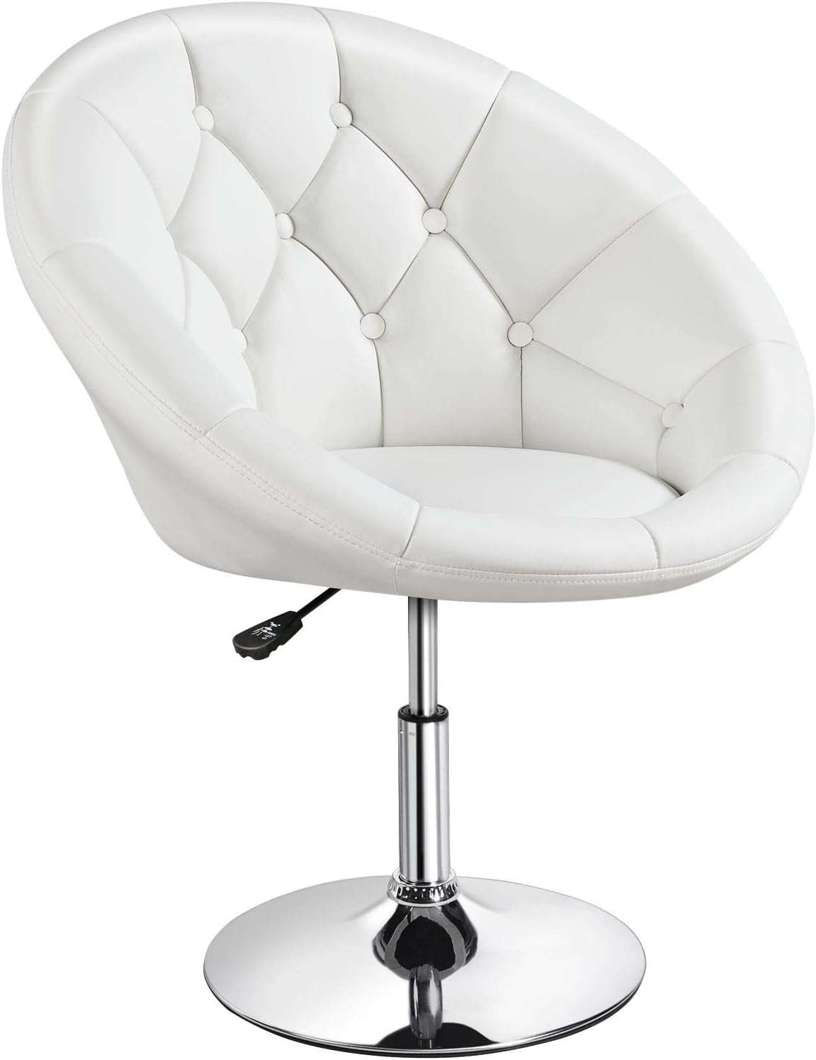 Living Room Vanity Chair Makeup Velvet round Tufted Back Swivel Accent with Chrome Frame Height Adjustable for Room, Bedroom, Pink