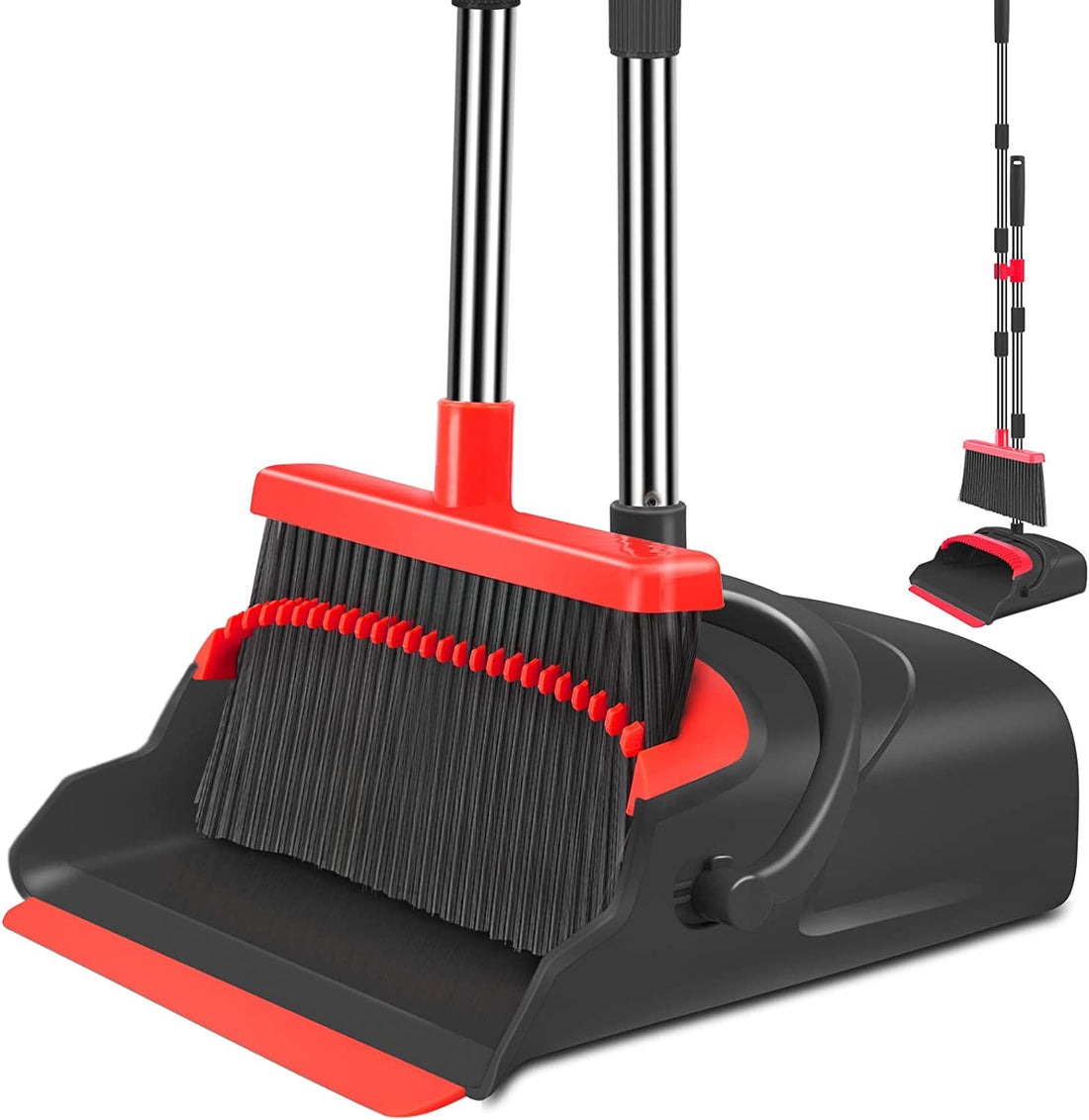 Broom and Dustpan Set for Home, Stand up Broom and Dustpan Combo for Office, Indoor&amp;Outdoor Sweeping (Black&amp;Red)