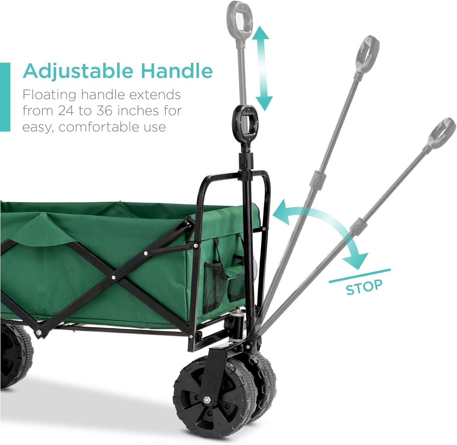 36In Collapsible Folding Utility Wagon, Multipurpose Indoor Outdoor Mobile Cart for Garden, Beach, Park, Shopping W/ 360-Degree Wheels, Adjustable Handle, 150Lb Capacity - Green