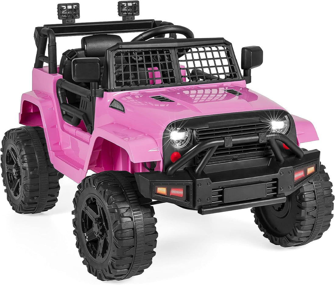 12V Kids Ride on Truck Car W/Parent Remote Control, Spring Suspension, LED Lights, AUX Port - Pink