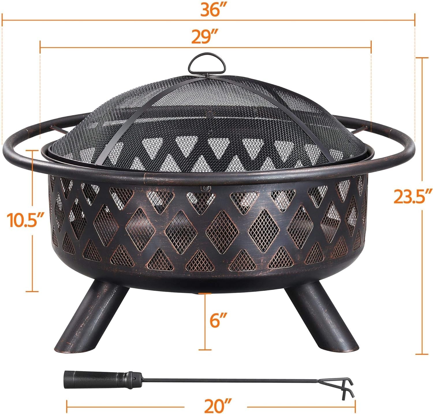 Fire Pit 36In Outdoor Wood Burning Fire Pits Wood Large Fire Bowl for outside BBQ Bonfire Patio with Mesh Spark Screen, Poker and Rain Cover