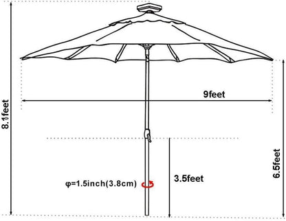 USA 10-Year-Non-Fading Solar 9Ft Market Umbrella with 80 LED Lights Patio Umbrellas Outdoor Table Umbrella with Ventilation,Rust