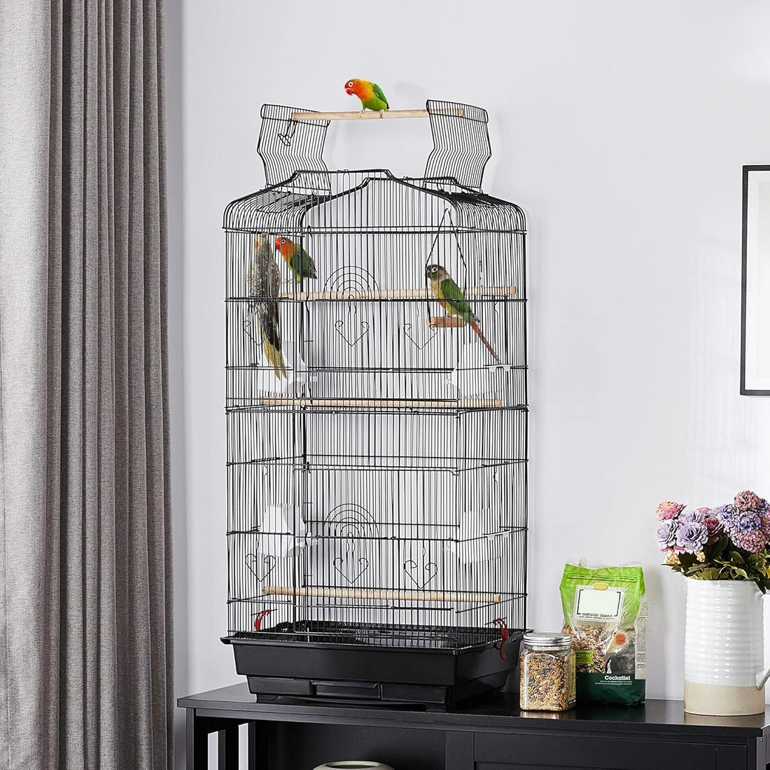 41-Inch Open Top Medium Bird Cages for Parakeets Finches Canaries Lovebirds Small Quaker Parrots Cockatiels Budgie Green Cheek Conure Travel Pet Flight Birdcage