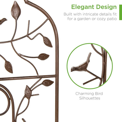 60X15In Iron Garden Trellis, Arched Outdoor Decoration W/Branches, Birds for Lawn, Garden, Backyard, Climbing Plants - Bronze