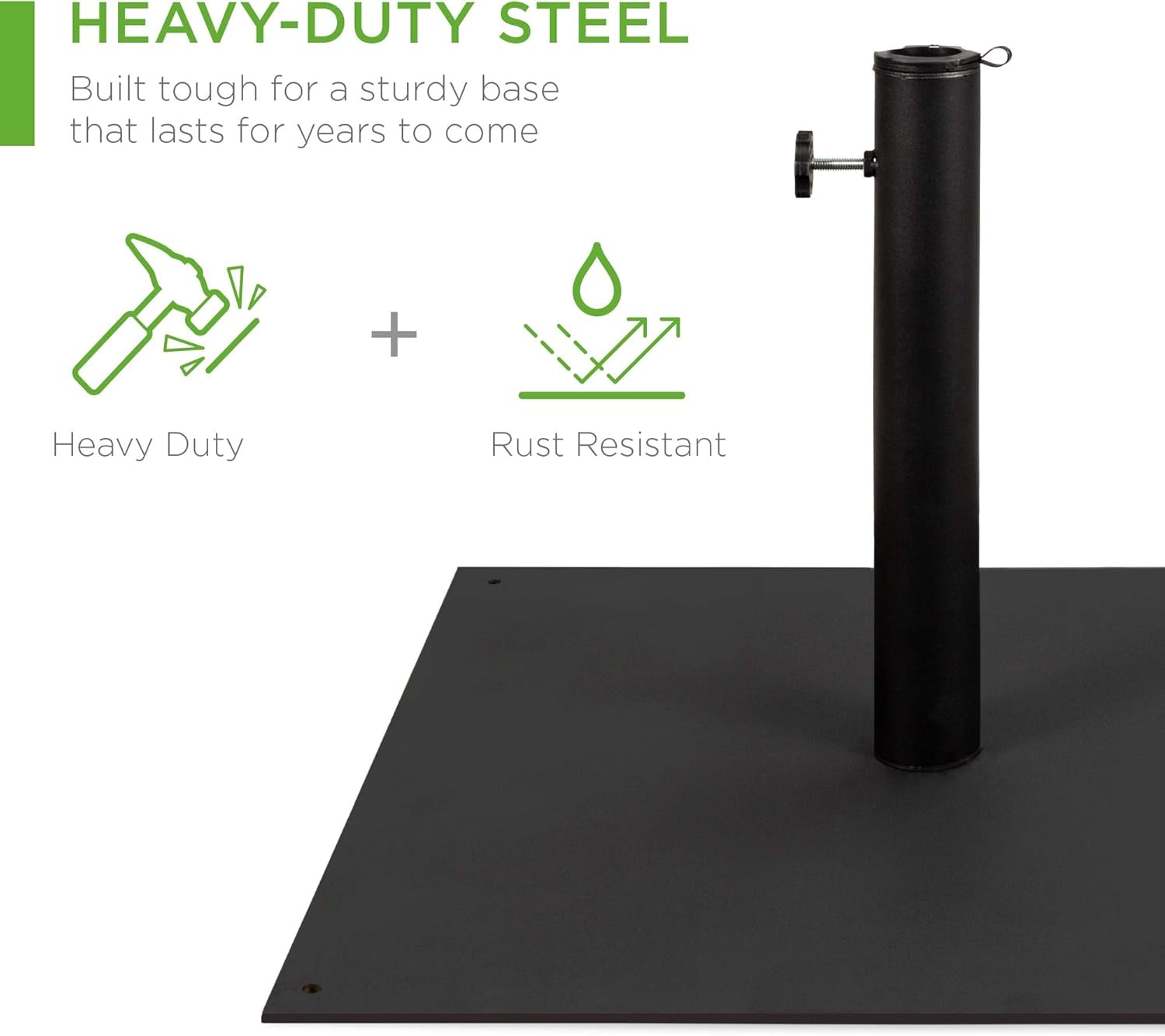 38.5Lb Steel Umbrella Base, Square Weighted Patio Stand for Outdoor, Backyard, Market Umbrellas, Sun Shade W/Tightening Knob and Anchor Holes - Black