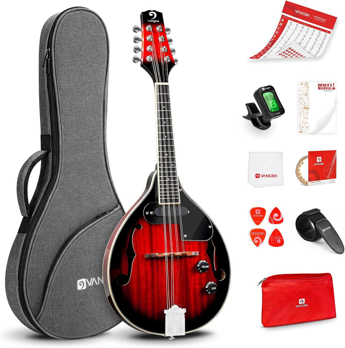 Mandolin Musical Instrument a Style Acoustic Electric Mandolin Instrument, 8 Strings Mahogany Mandolin for Beginner Adults Teens, Cherry Red