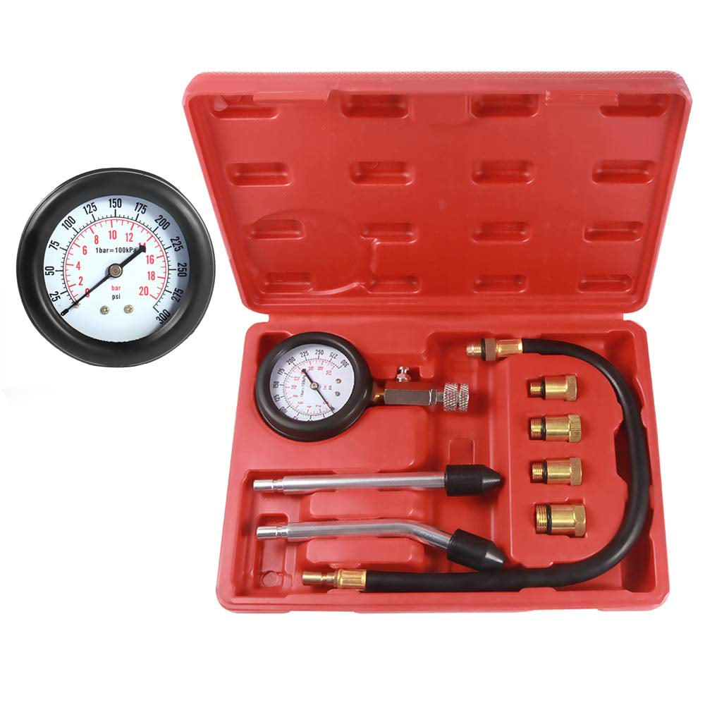 HW0130 8Pcs Petrol Engine Cylinder Compression Tester Kit Automotive Tool Gauge