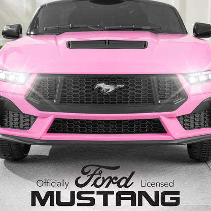 Kids 12V Electric Ride on Car Officially Licensed Ford Mustang W/Parent Control, LED Lights, 2 Speeds, Bluetooth - Pink