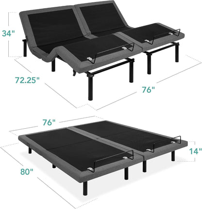 Ergonomic Split King Size Adjustable Bed, Zero Gravity Base for Stress Management W/Wireless Remote Control, Massage, USB Ports