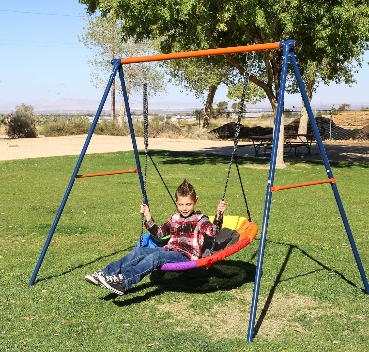 40 Inch Playground Saucer Swing Set Round Web Swing Tree Swing Platform for Kids