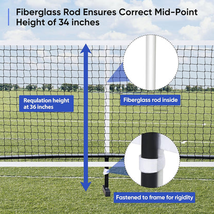 Portable Pickleball Net Set System with Metal Frame and 22FT Regulation Size Pickball Net with Carry Bag