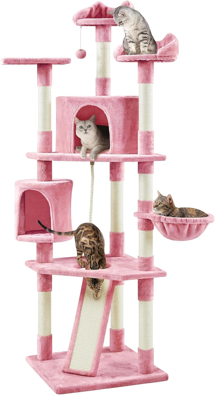 79In Multi-Level Cat Trees Indoor Cat Tower with Sisal-Covered Scratching Posts, Plush Perches and Condo for Kittens, Cats and Pets - Dark Gray and White