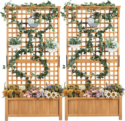 72&quot; H Horticulture Garden Planter with Trellis for Vine Climbing Plants Garden Box Outdoor W/Drainage Holes Raised Garden Bed Garden Planter Box for Flowers, Dark Brown