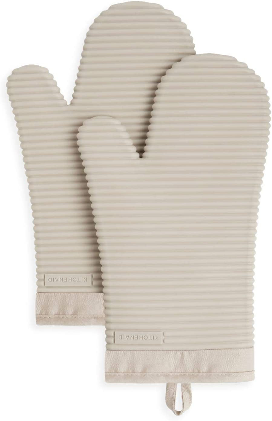 Ribbed Soft Silicone Oven Mitt Set, 7&quot;X13&quot;, Milkshake 2 Count