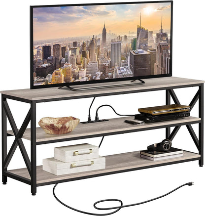 TV Stand for TV up to 65 Inch, Media Entertainment Center with Power Outlets &amp; 3 Tier Storage Shelves, 55 Inches TV Console Table for Living Room, Bedroom, Gray