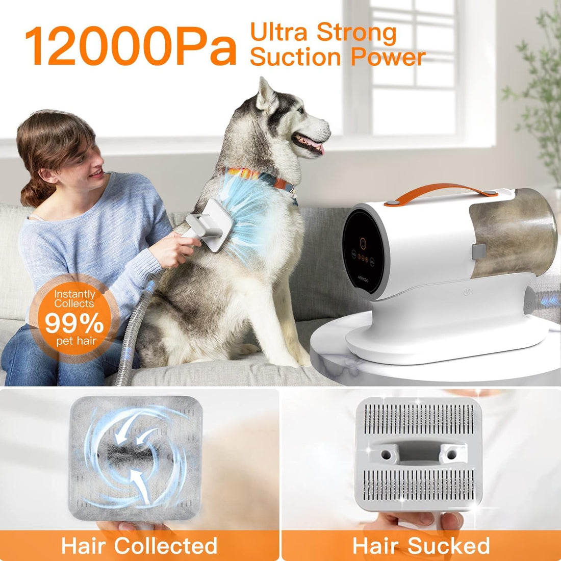 Dog Grooming Vacuum, Dog Grooming Kit,12000Pa Strong Pet Grooming Vacuum for Dogs, 2L Large Capacity Dog Vacuum for Shedding Grooming Hair, Dog Hair Vacuum, 5 Pet Grooming Tools, Quiet,Pg100