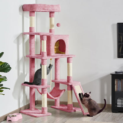 Cat Tree Cat Tower, 63In Multi-Level Cat Tree for Indoor Cats, Tall Cat Tree W/Sisal-Covered Scratching Posts &amp; Condo, Cat Furniture Activity Center for Cats Kitten, Pink