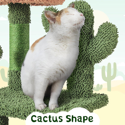 Cactus Cat Tree, 53.5In Cat Tower for Indoor Cats with Sisal Covered Scratching Post, Condo, Plush Perches and Fluffy Balls, Multi-Level Cat Climbing Tree Play House Activity Center, Green