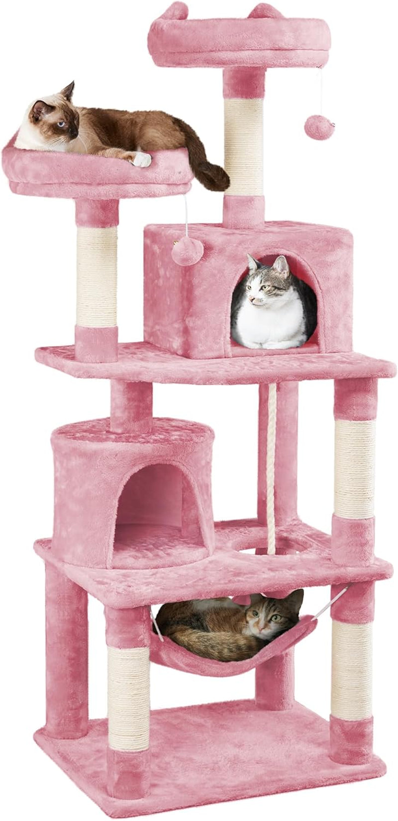 62.2Inches Cat Tree Cat Tower Cat Condo with Platform &amp; Hammock, Scratching Posts for Kittens Pet Play House with Plush Perch for Indoor Activity Relaxing