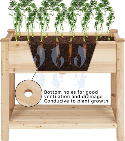 34X18X30In Horticulture Raised Garden Bed Planter Box with Legs &amp; Storage Shelf Wooden Elevated Vegetable Growing Bed for Flower/Herb/Backyard/Patio/Balcony