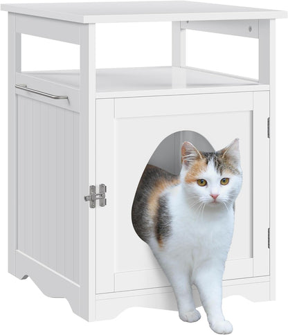 Cat Litter Box Enclosure, Hidden Litter Box Furniture with Open Shelf, Indoor Cat Washroom, Storage Cabinet Pet Crate, Side End Table, Wooden Pet House Espresso