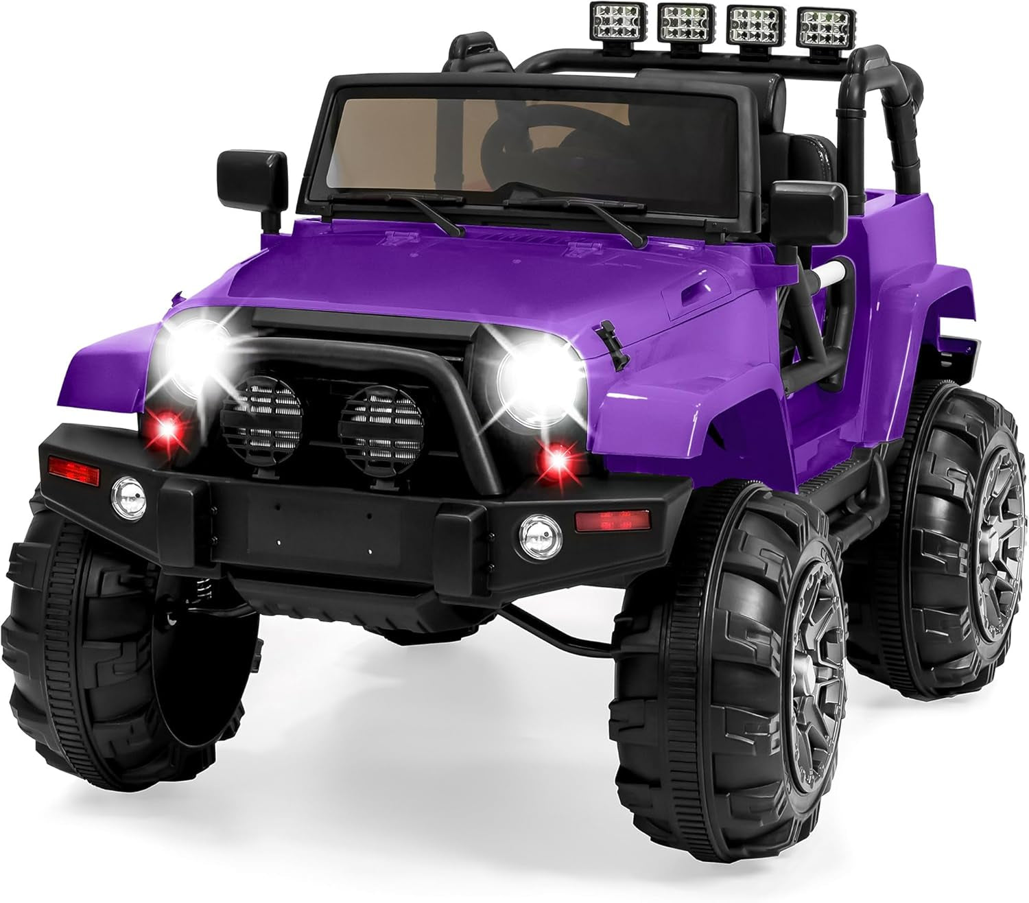 Kids 12V Ride on Truck, Battery Powered Toy Car W/Spring Suspension, Remote Control, 3 Speeds, LED Lights, Bluetooth - Black