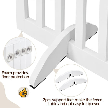 36&quot; H Extra Tall Freestanding Pet Gate 4-Panel Wooden Dog Fence with 2 Support Feet Folding Dog Gate for Indoor, Stairs, Doorways, Halls, Kitchen Wooden Pet Barrier White, 79.5&quot; L X 36&quot; H