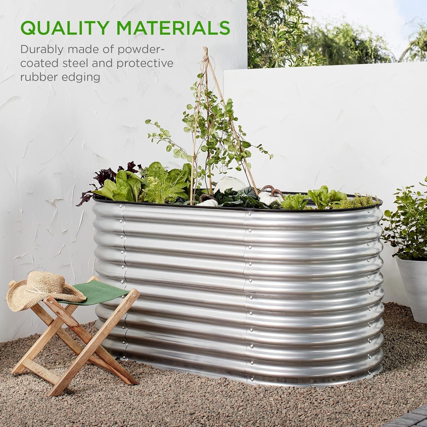 63In Oval Metal Raised Garden Bed, Customizable Outdoor Deep Root Backyard Planter, Stackable Design for Gardening, Vegetables, Flowers, Herbs W/ 275 Gallon Capacity - Silver