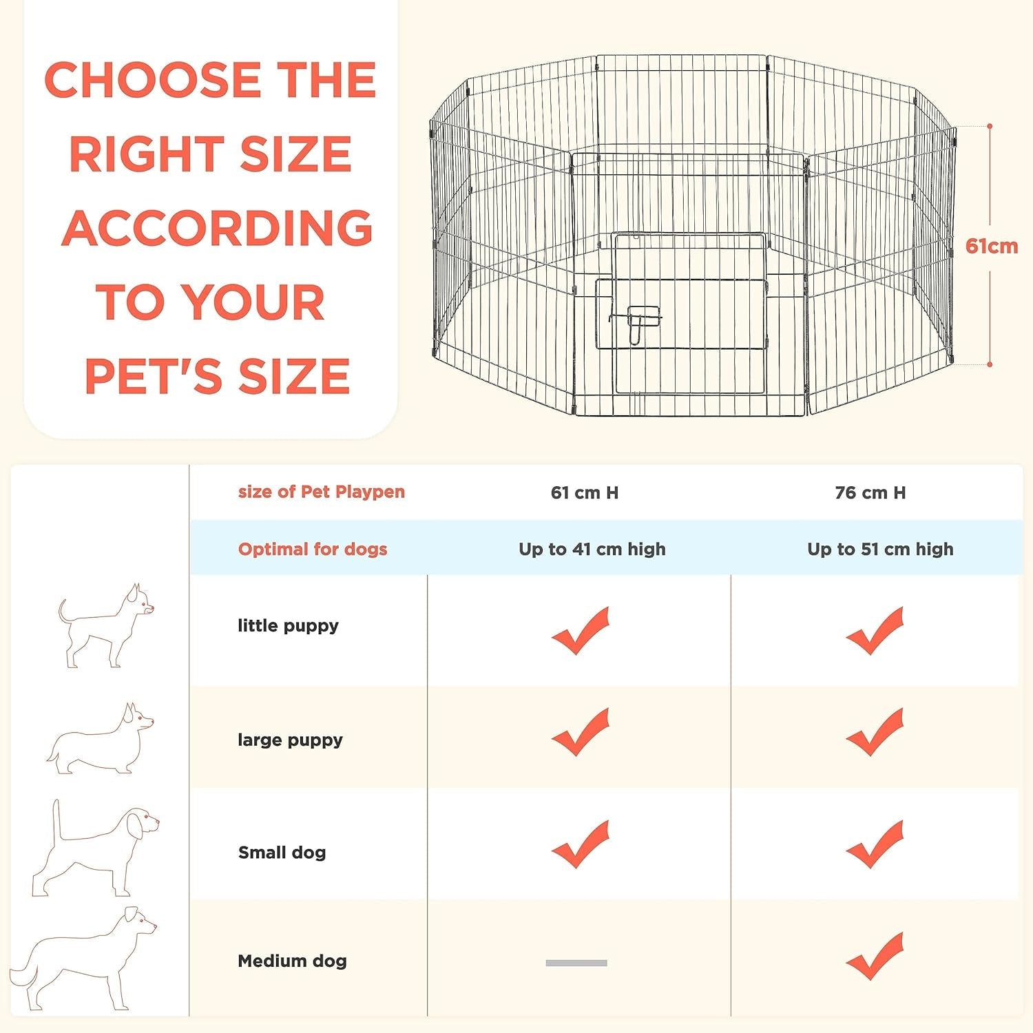 24&quot; High 8 Panel Foldable Metal Dog Exercise Pen Pet Playpen Dog Fence Outdoor &amp; Indoor Use for Small Animals with Door Black